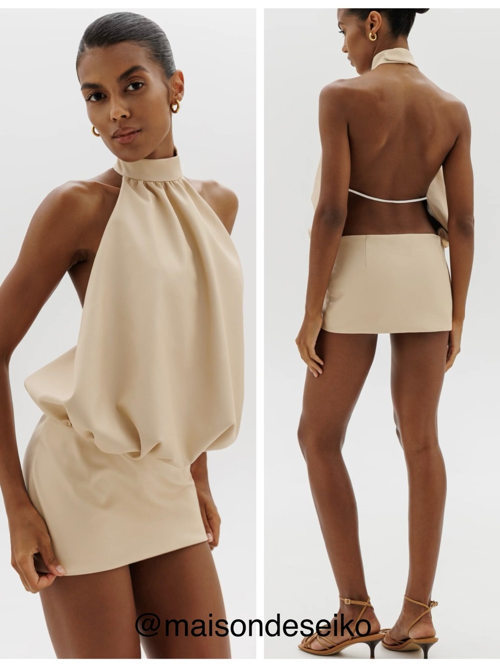 CULTNAKED Beige Halter Backless Mini Dress